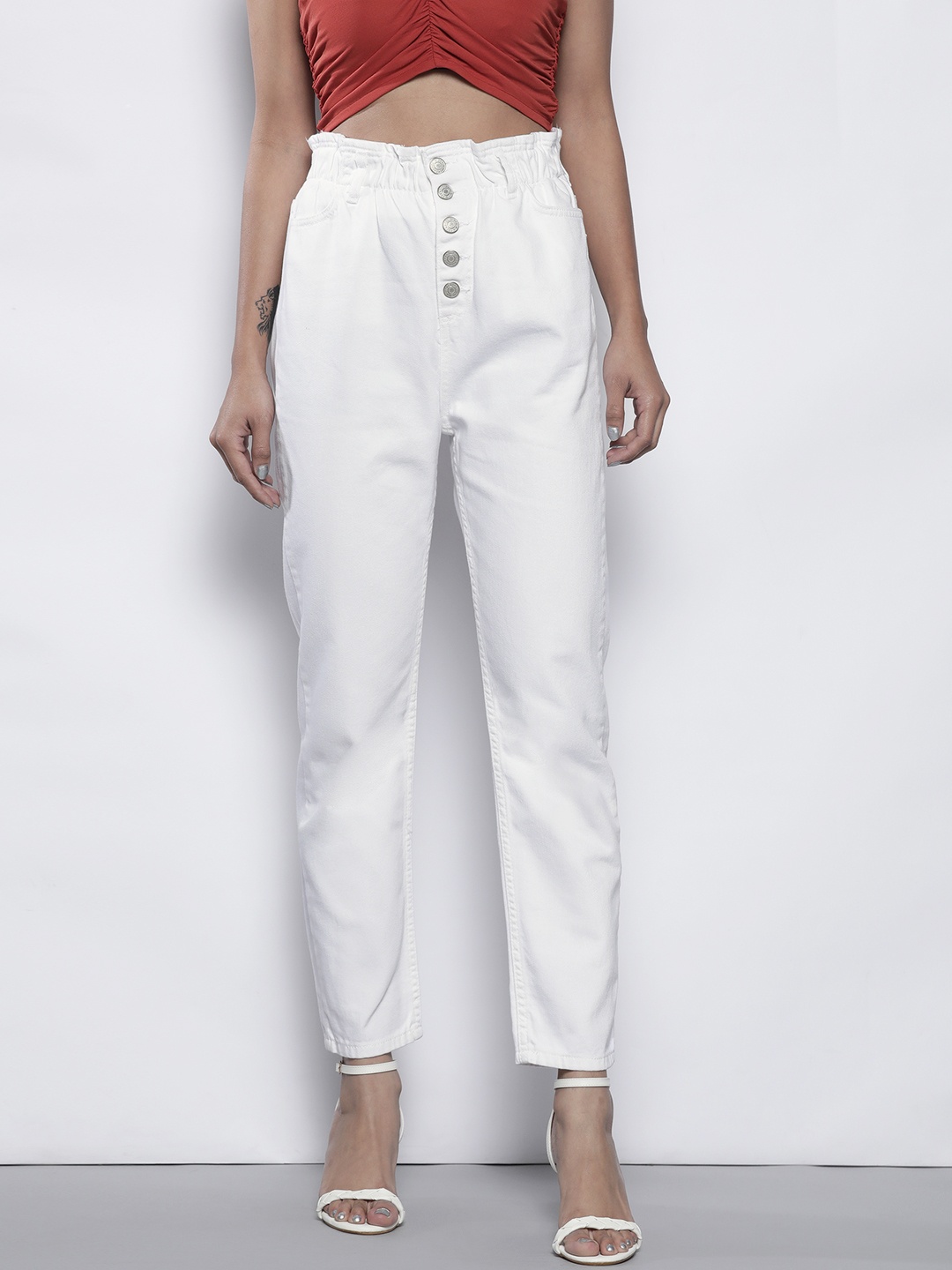 

Trendyol Women White Pure Cotton High-Rise Stretchable Jeans