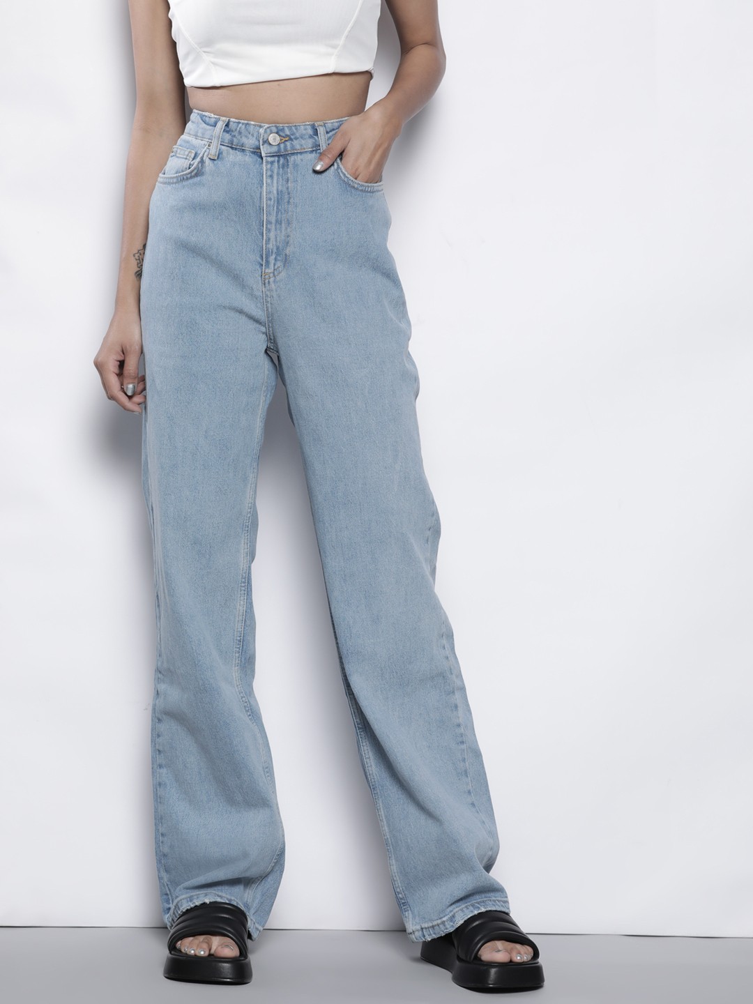 

Trendyol Women Blue Wide Leg High-Rise Stretchable Jeans