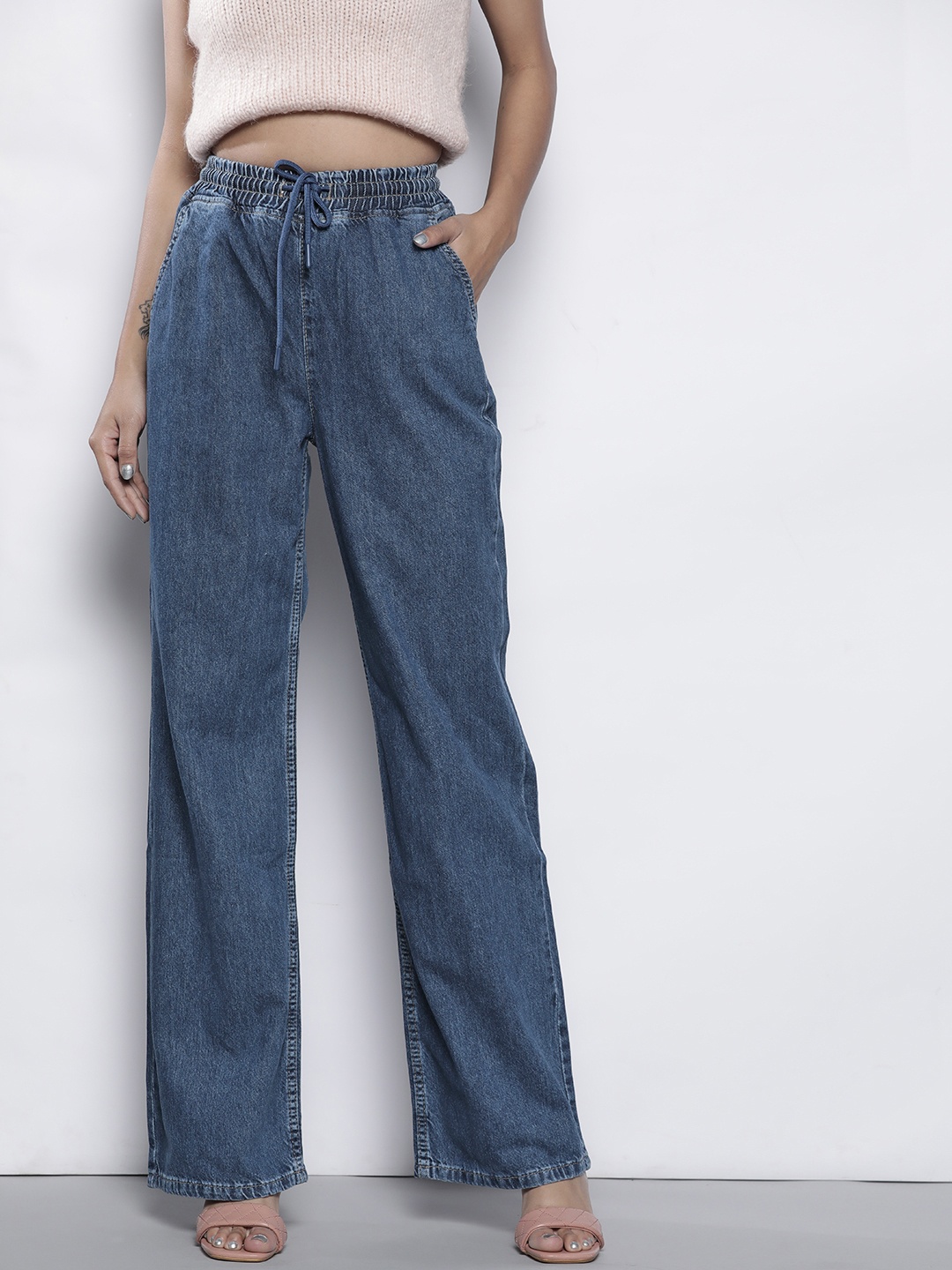 

Trendyol Women Blue Wide Leg High-Rise Stretchable Jeans