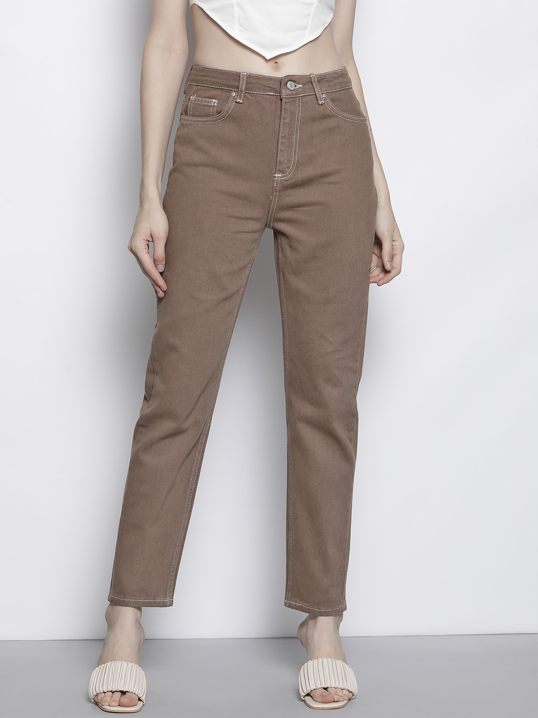 

Trendyol Women Brown High-Rise Pure Cotton Jeans
