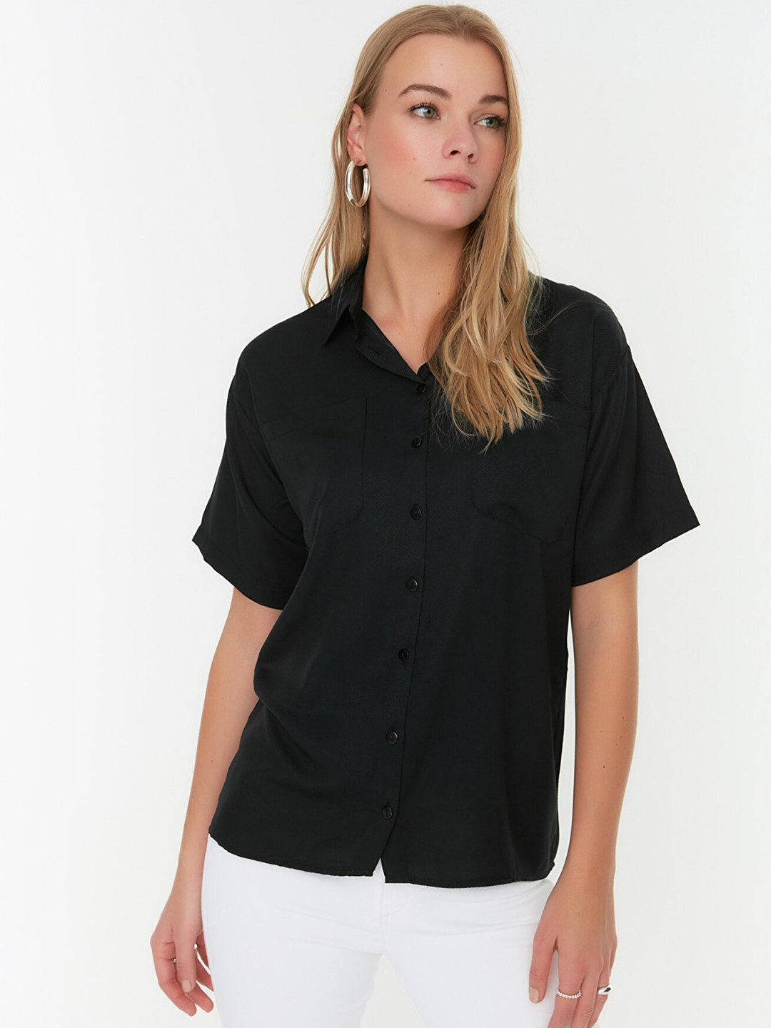

Trendyol Women Black Solid Casual Shirt