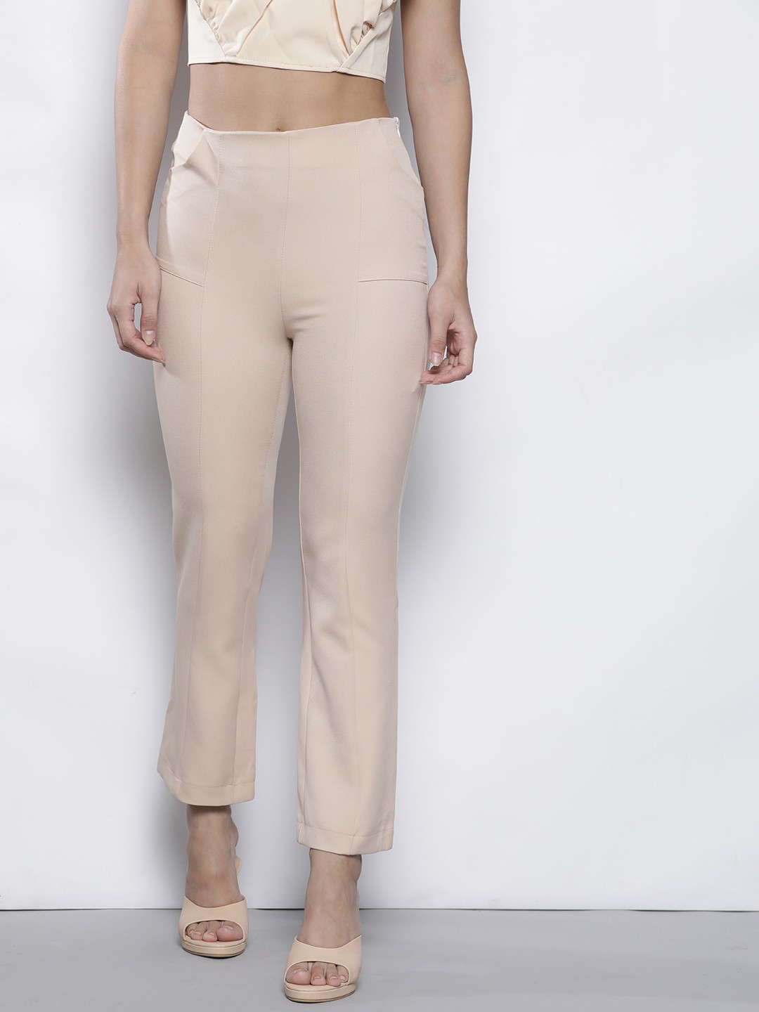 

Trendyol Women Beige High-Rise Trousers