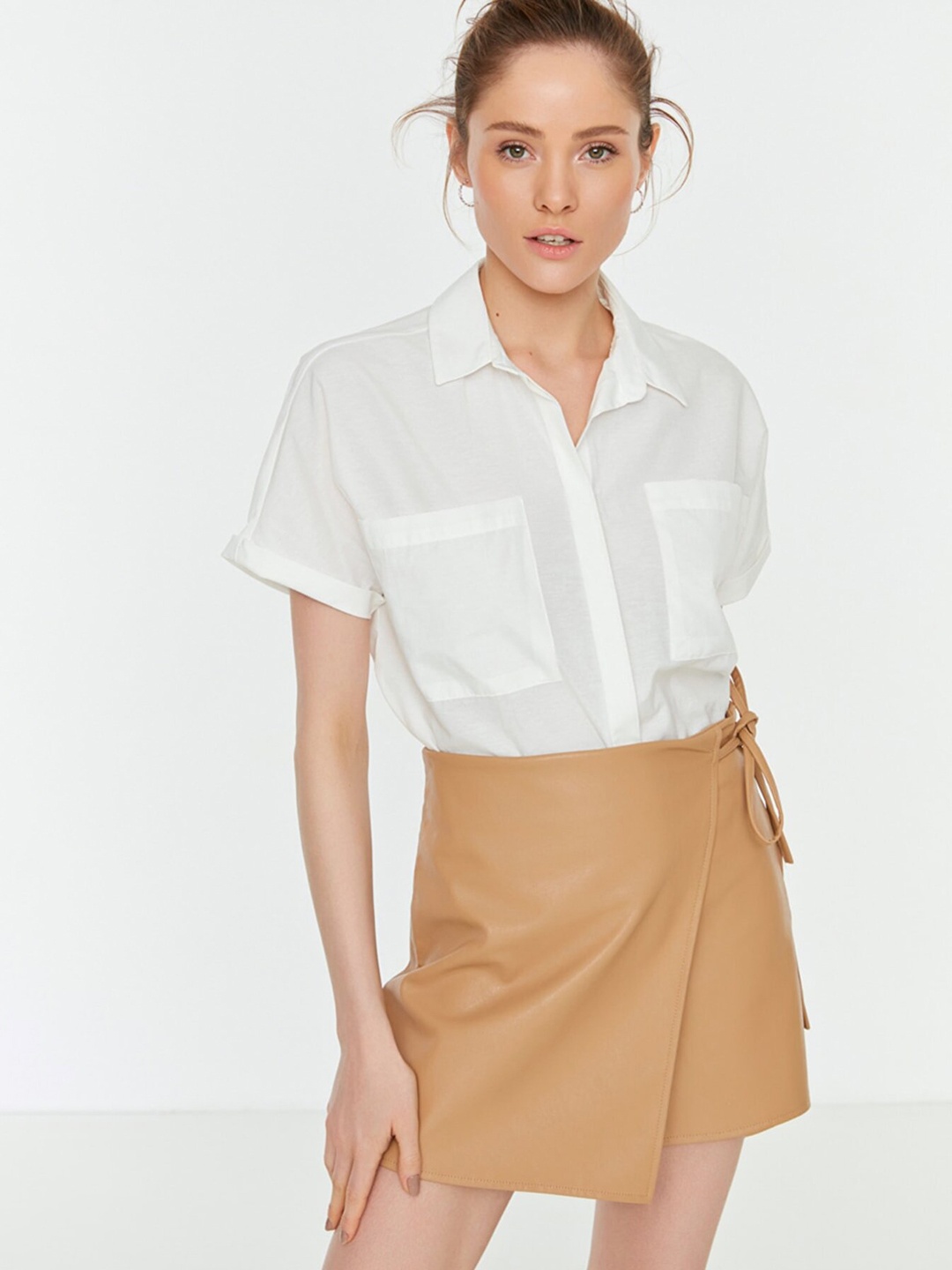 

Trendyol Women White Solid Casual Shirt