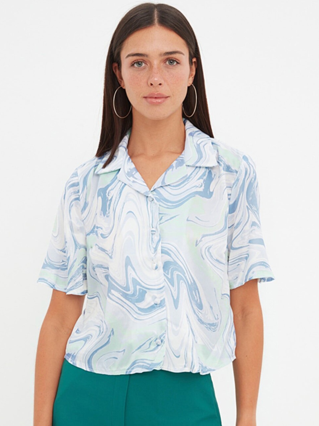 

Trendyol Women Blue & Green Printed Casual Shirt