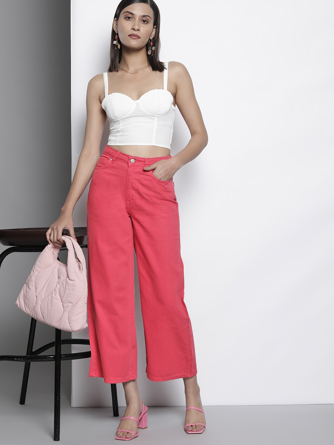 

Trendyol Women Pink Pure Cotton Wide Leg Jeans