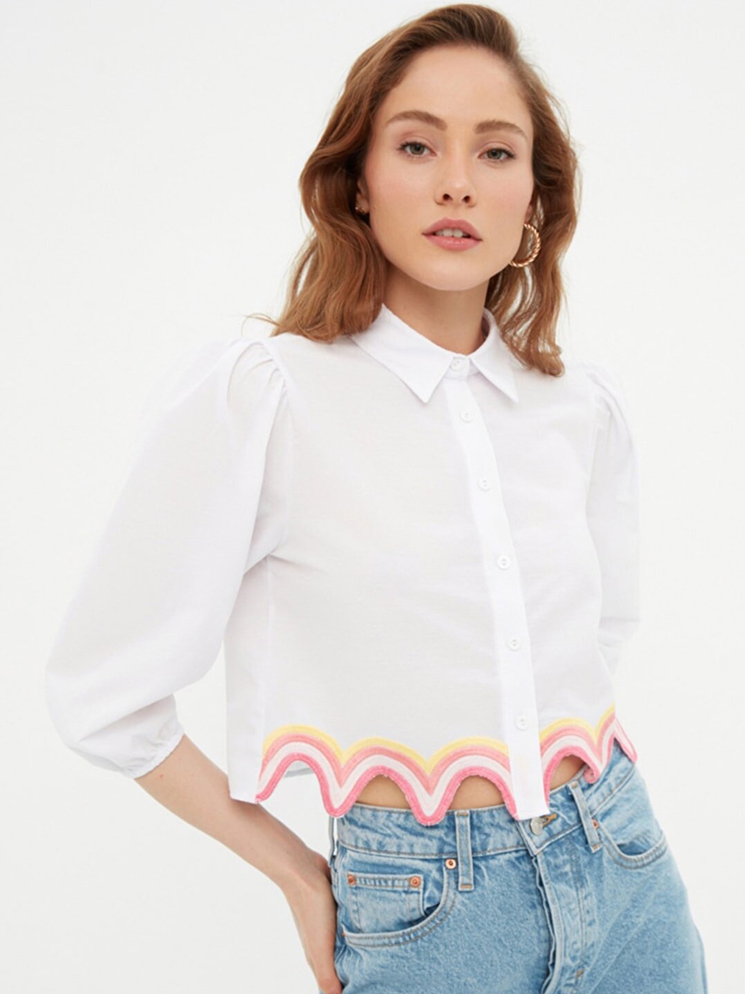 

Trendyol Women White Embroidered Detail Casual Shirt