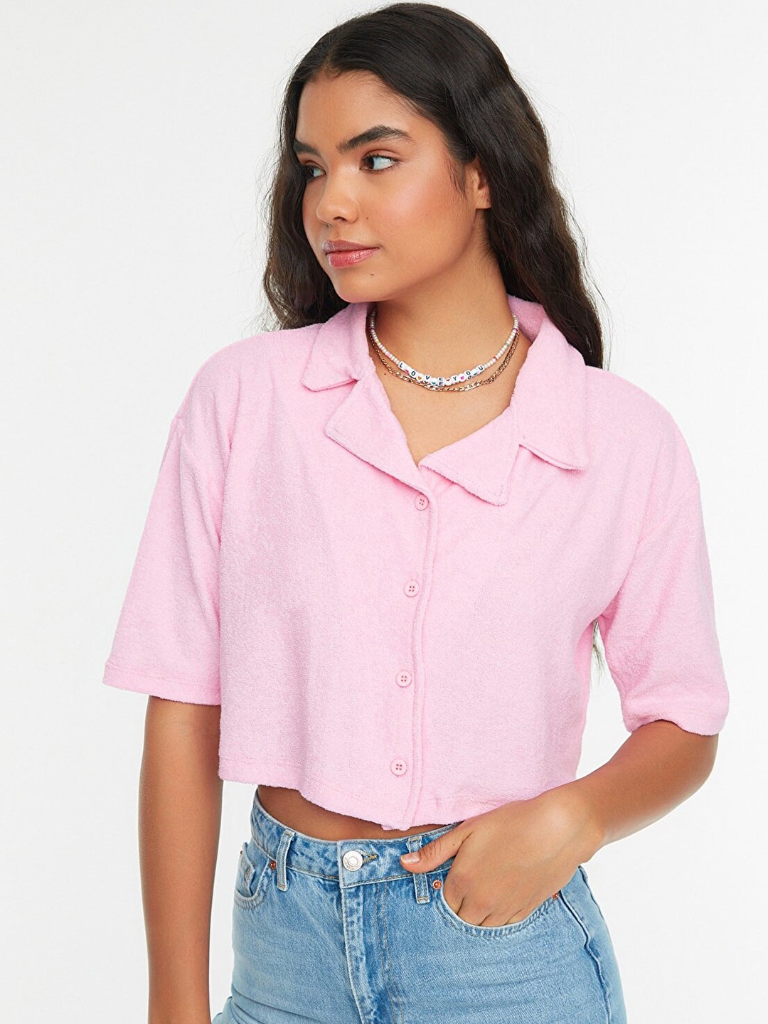 

Trendyol Women Pink Solid Casual Shirt