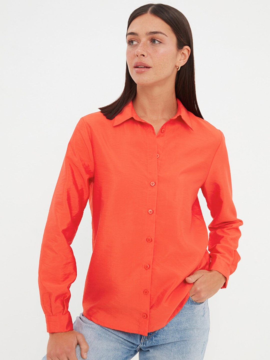 

Trendyol Women Red Solid Casual Shirt