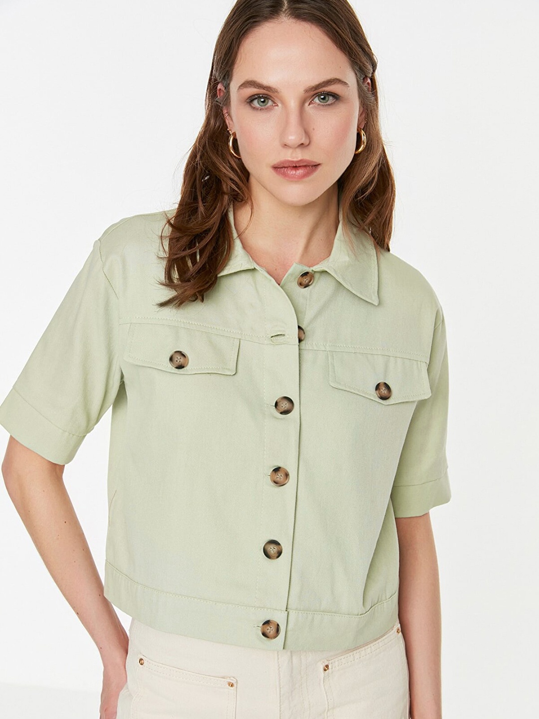 

Trendyol Women Green Solid Casual Shirt