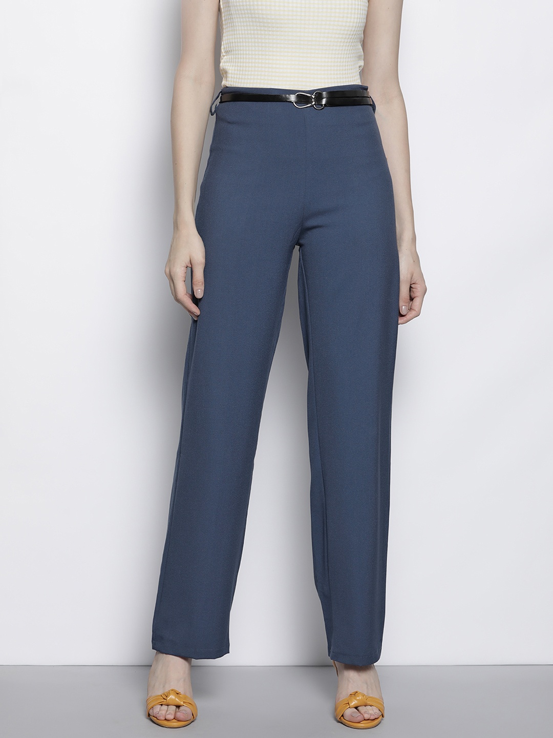 

Trendyol Women Navy Blue High-Rise Regular Trousers
