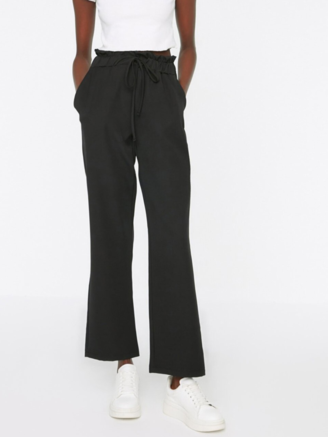 

Trendyol Women Black Straight Fit High-Rise Trousers