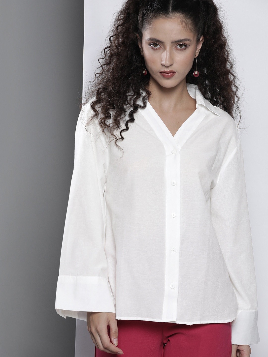 

Trendyol Women Off White Solid Casual Shirt
