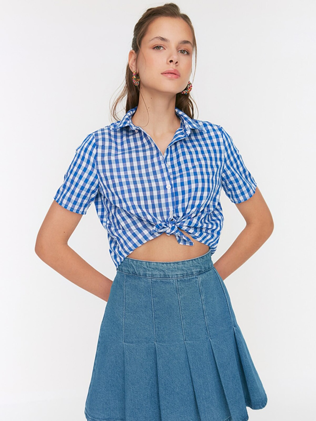

Trendyol Women Blue Checked Casual Shirt