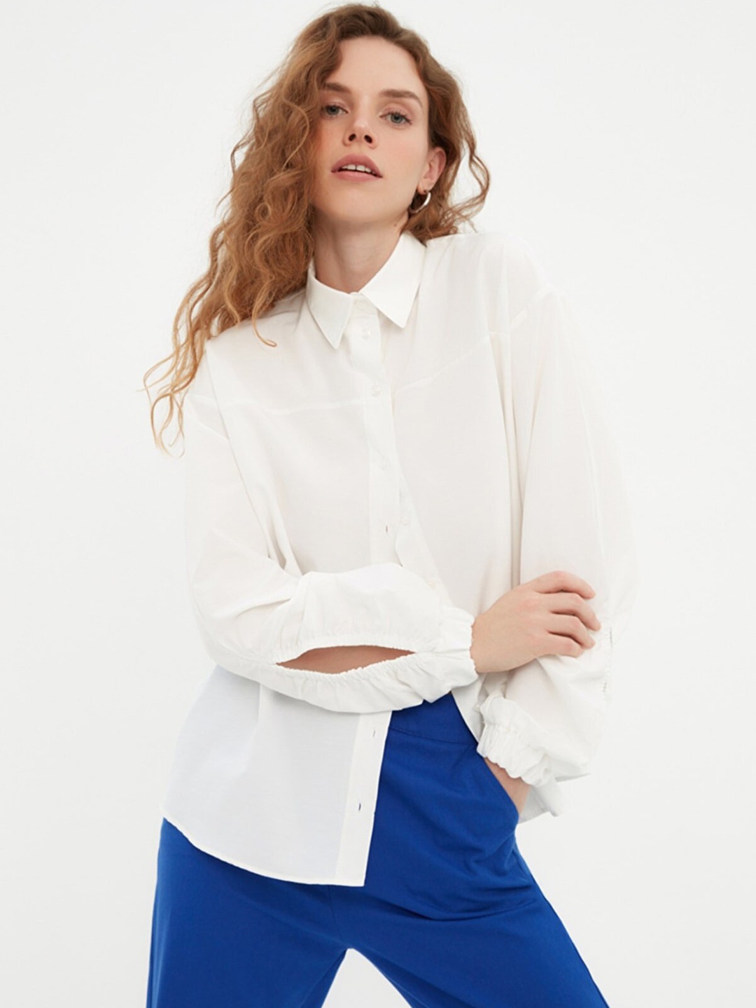 

Trendyol Women Off White Solid Casual Shirt