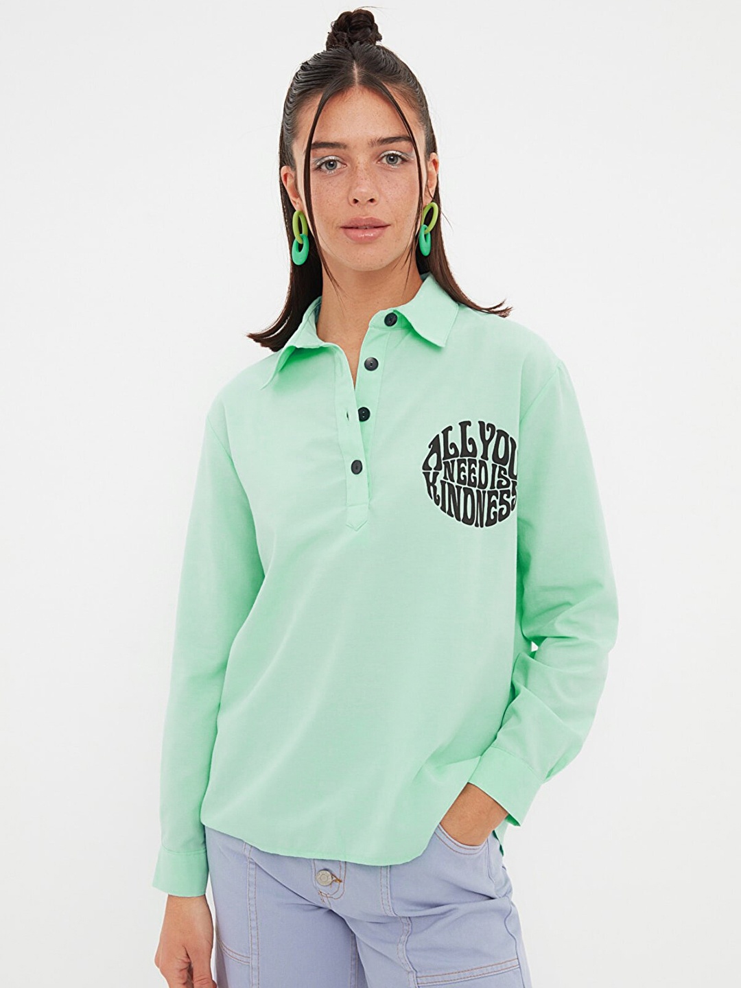 

Trendyol Women Sea Green Printed Casual Shirt