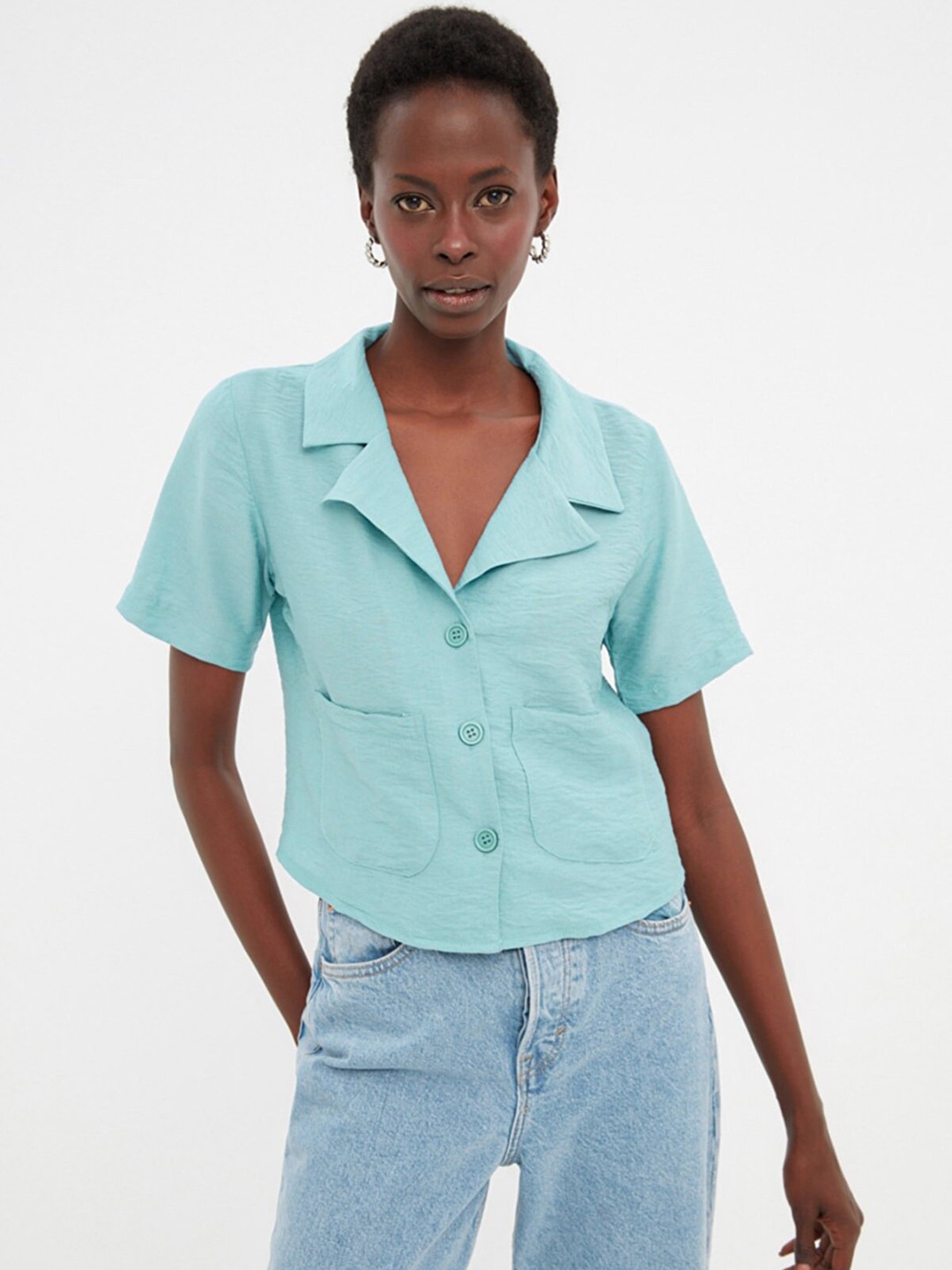 

Trendyol Women Green Solid Casual Shirt
