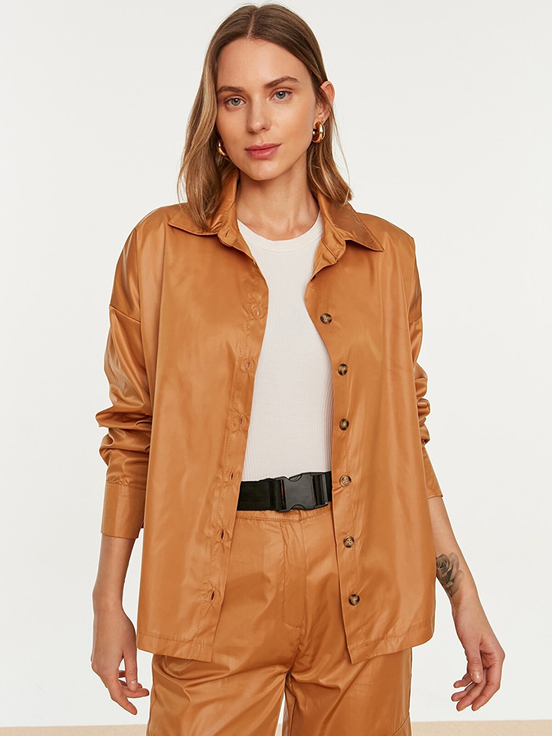 

Trendyol Women Brown Solid Casual Shirt