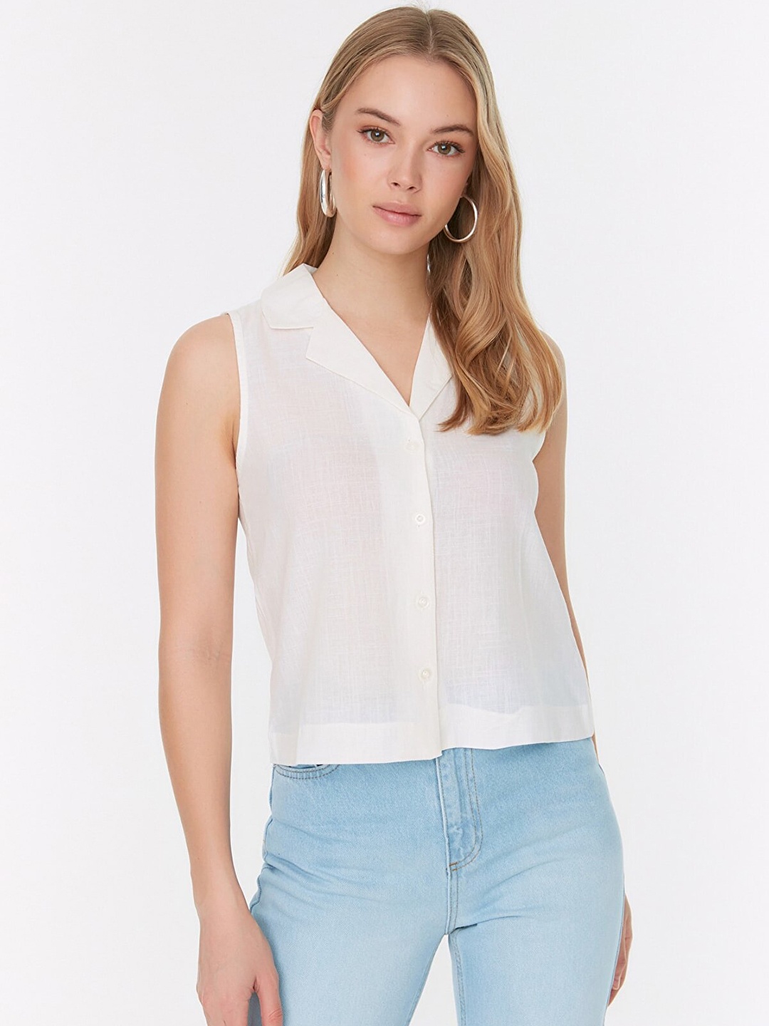 

Trendyol Women White Pure Cotton Casual Solid Shirt