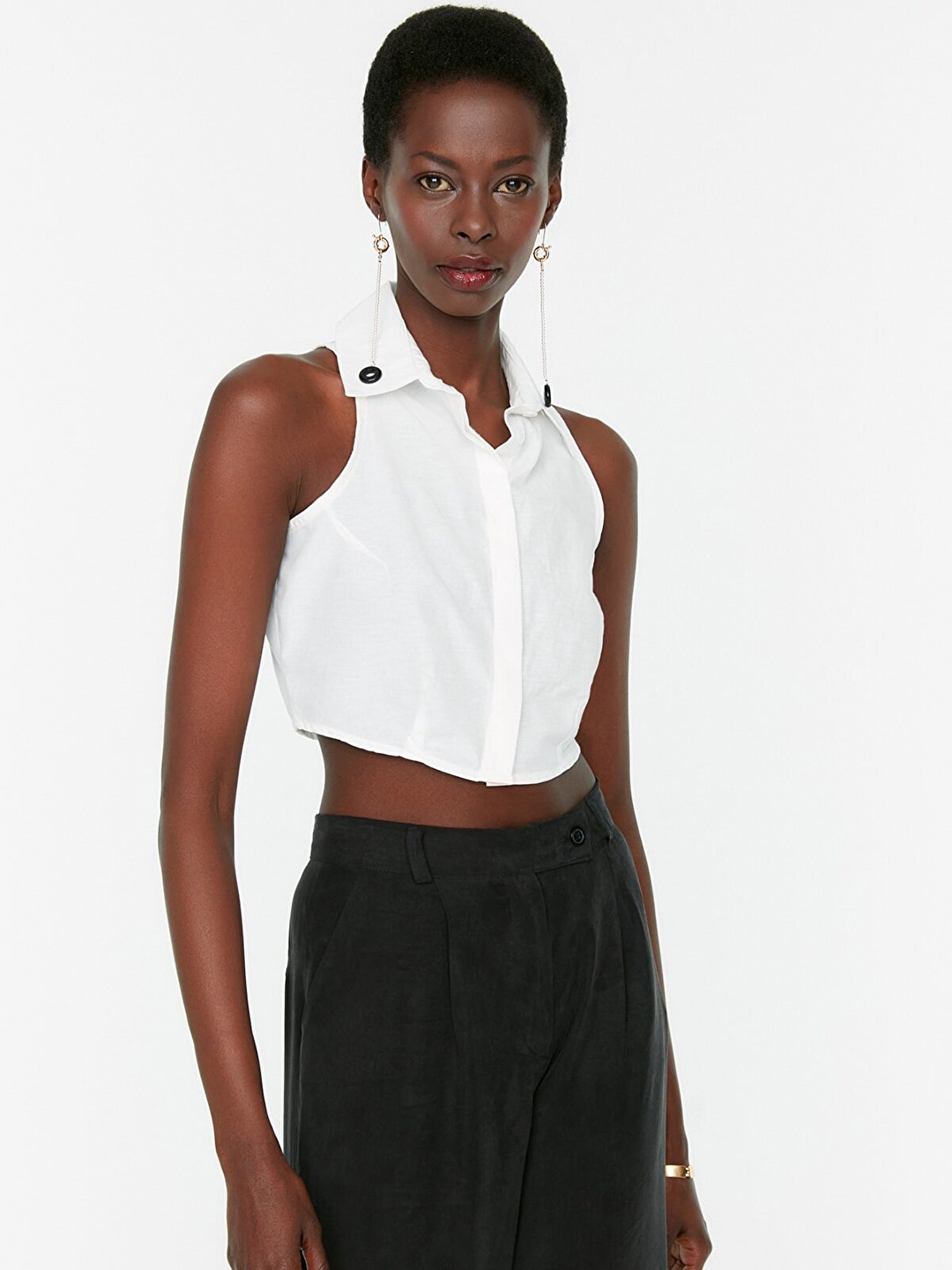 

Trendyol Women White Shirt Style Crop Top