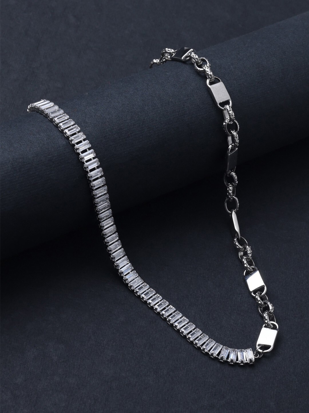 

anore Silver-Toned White Gold-Plated Necklace