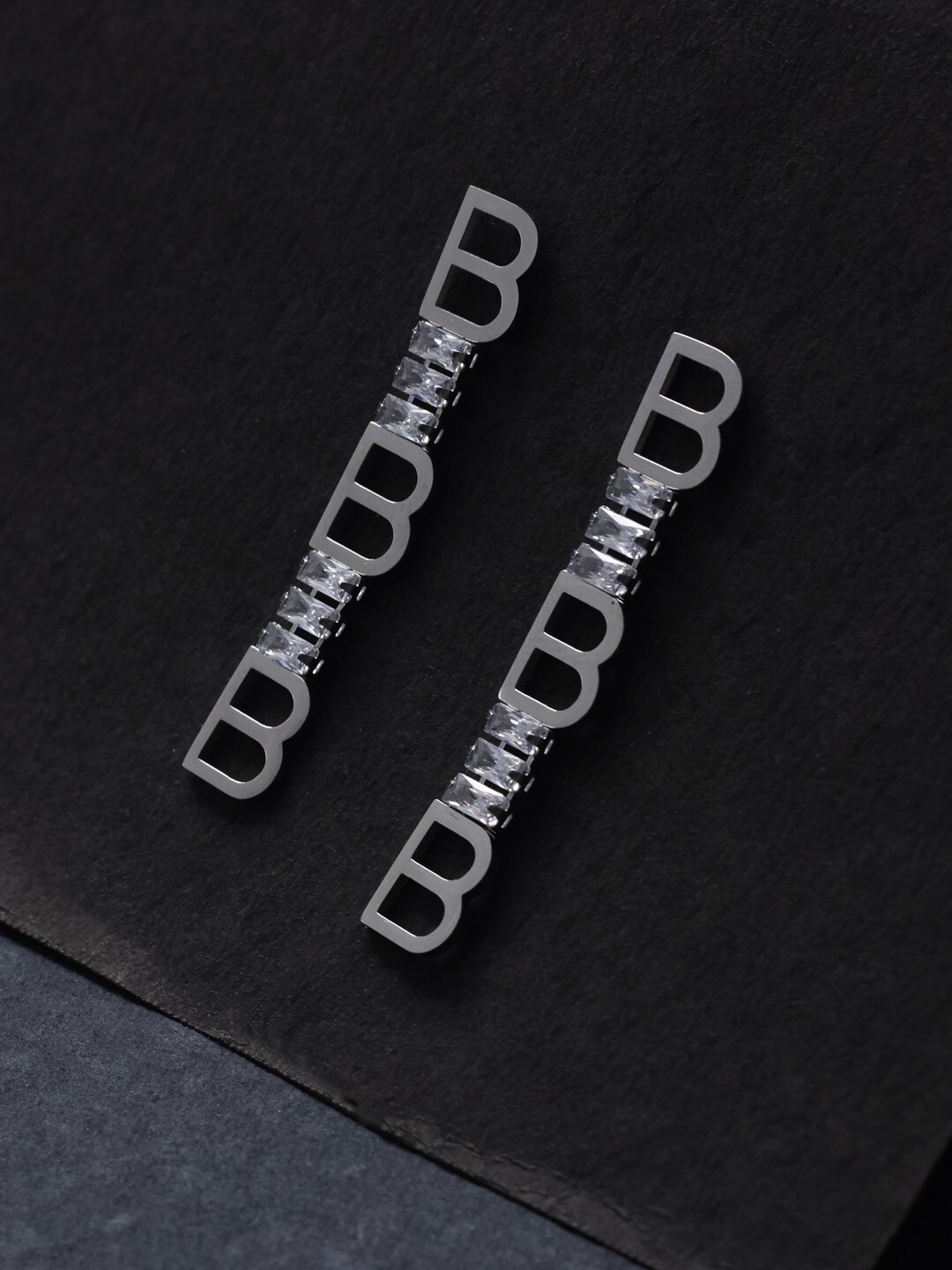 

anore White Gold-Plated Silver-Toned Contemporary Drop Earrings