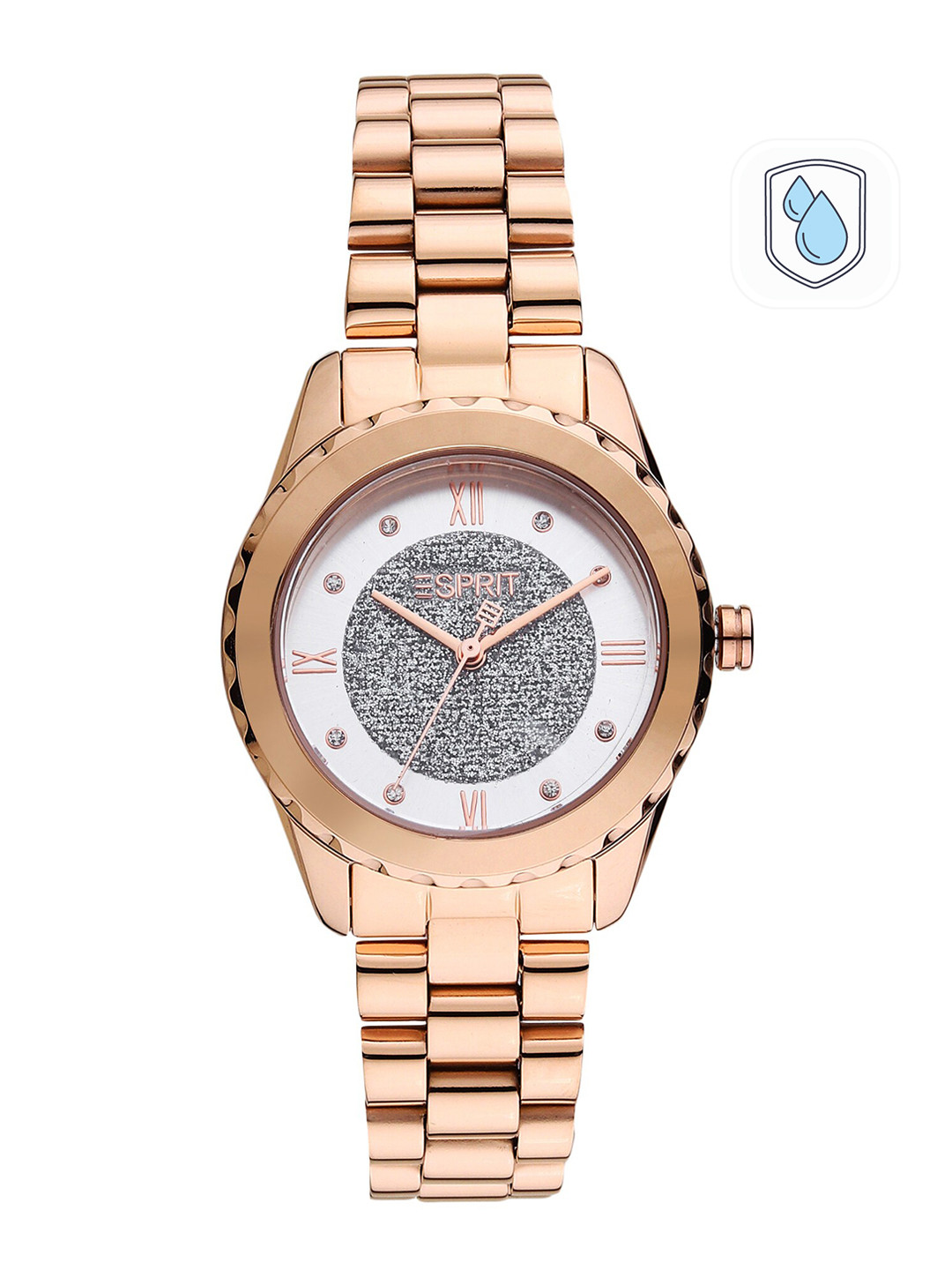 

ESPRIT Women Rose Gold-Toned Embellished Dial & Rose Gold Toned Stainless Steel Bracelet Style Straps Watch