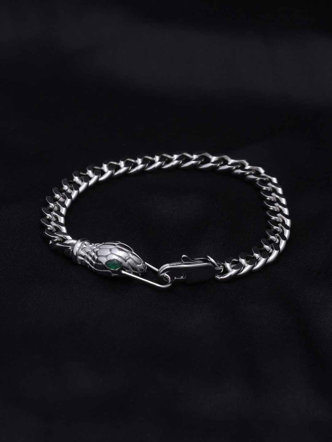 

anore Women White Gold Plated & Green Oxidised Link Bracelet, Silver