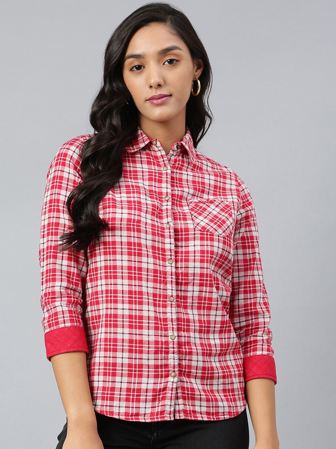 

Woodland Women Red Tartan Checks Checked Casual Shirt