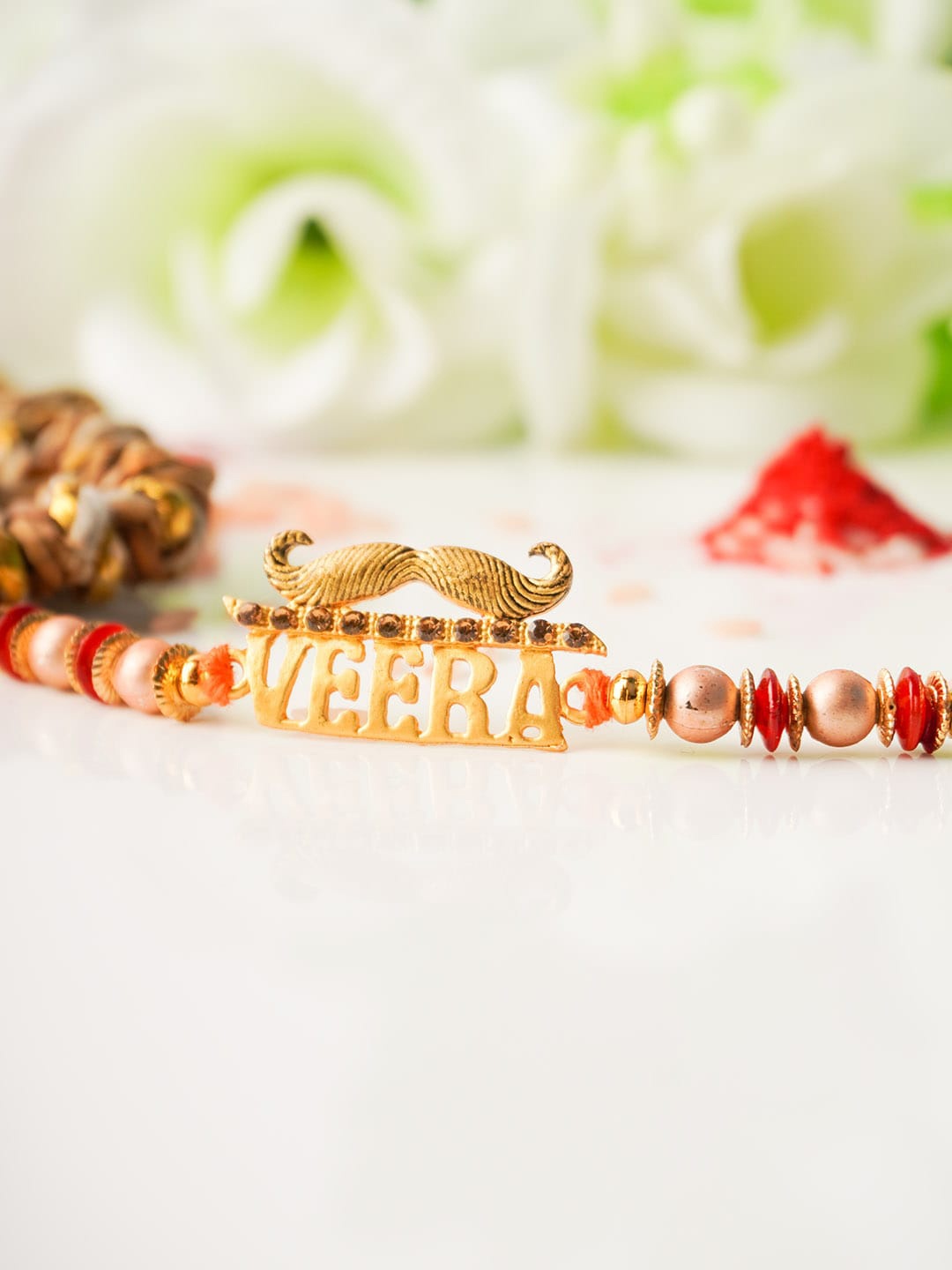 

Ferosh Men Red & Gold-Coloured Beaded Rakhi