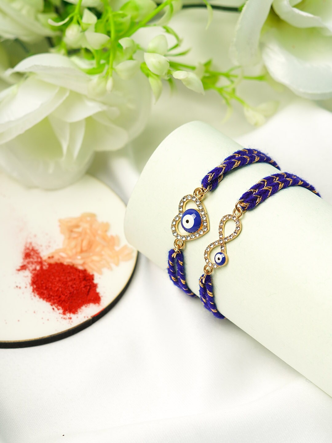 

Ferosh Men Set Of 2 Stone-Studded Rakhi, Blue