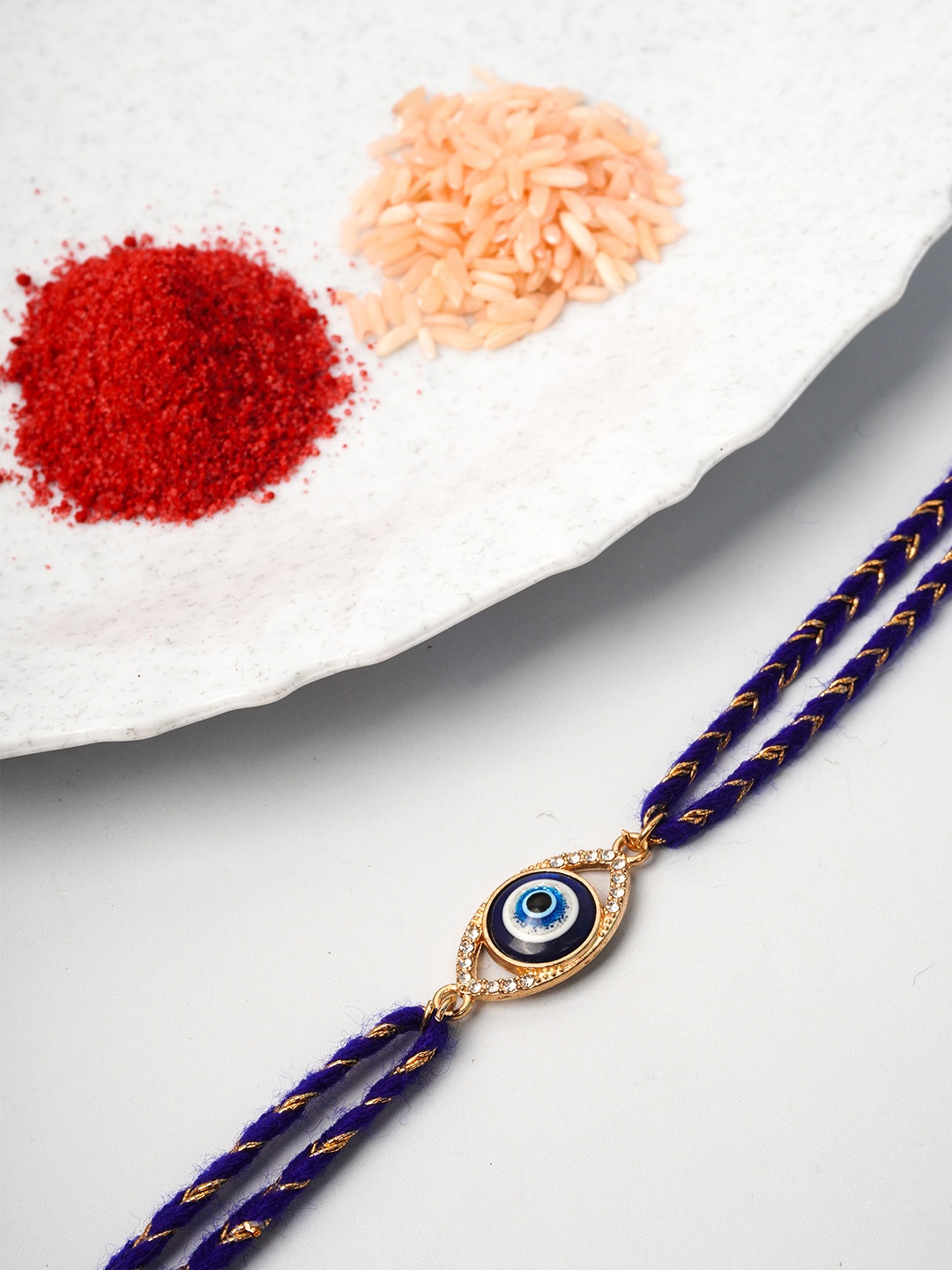 

Ferosh Men Blue & White Stone-Studded Rakhi