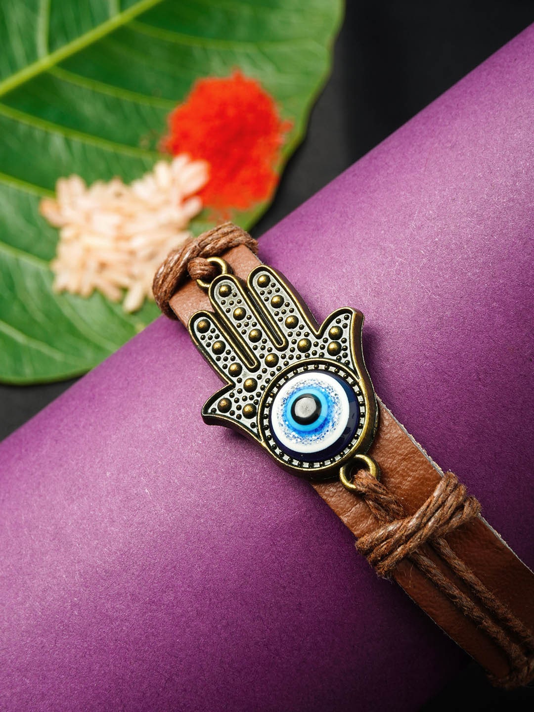 

Ferosh Men Brown & Blue Om Hamsa Hand Rakhi
