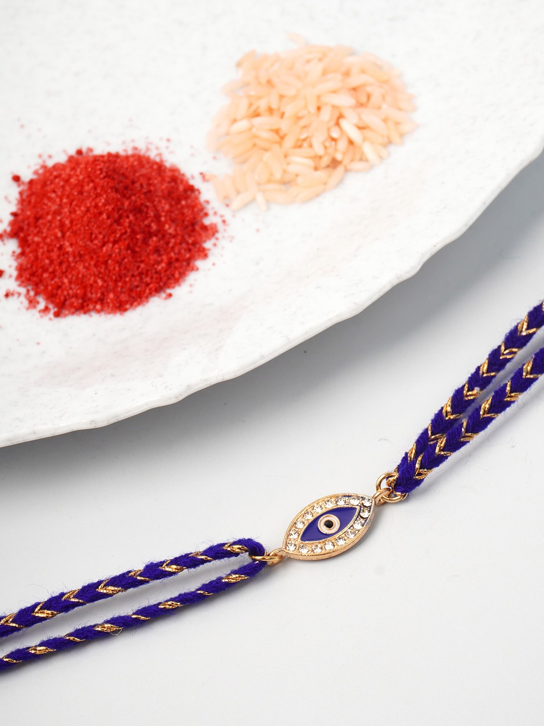 

Ferosh Men Blue & Gold-Toned Crystal Evil Eye Rakhi