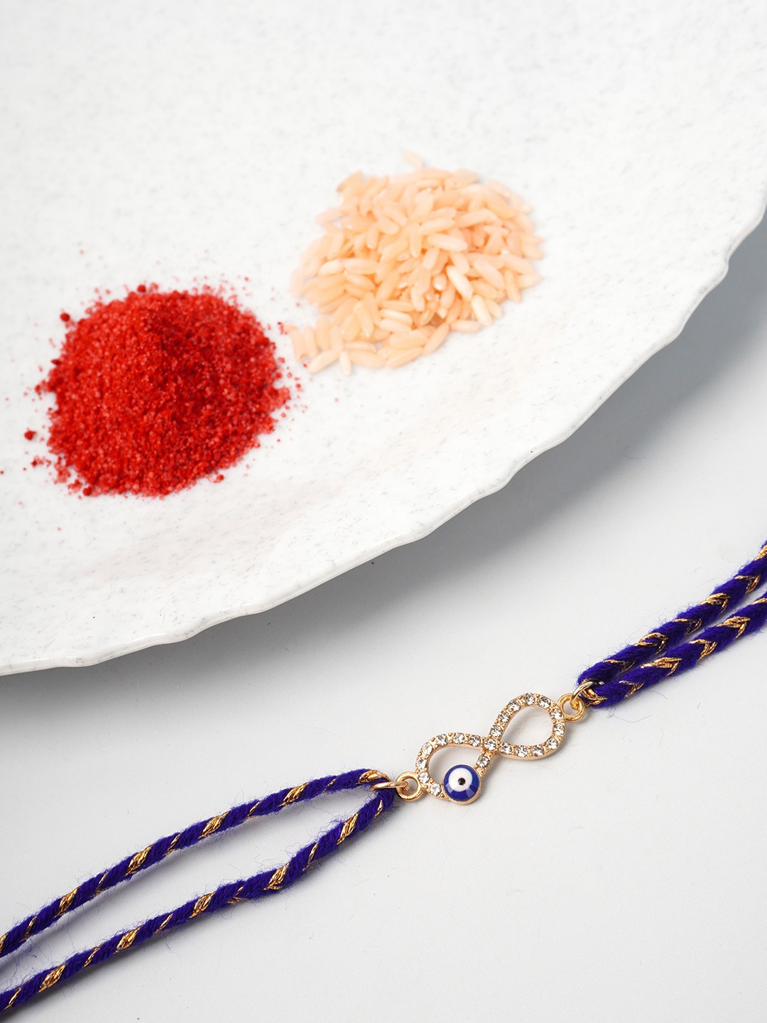 

Ferosh Men Gold-Toned & Blue Infinity Evil Eye Thread Rakhi
