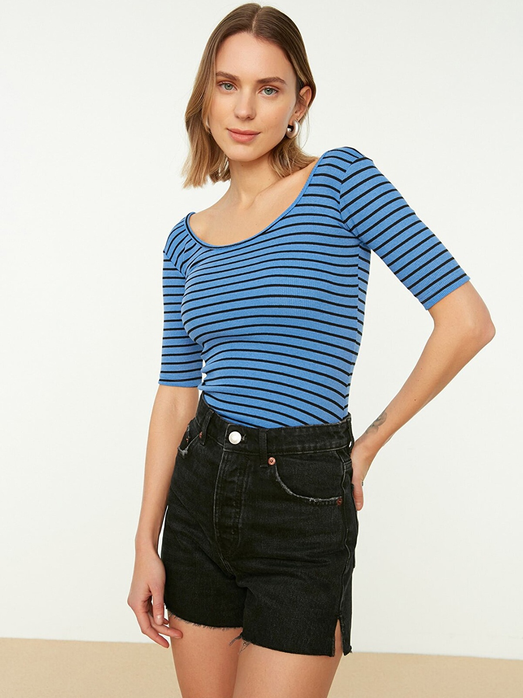 

Trendyol Blue & Black Striped Top