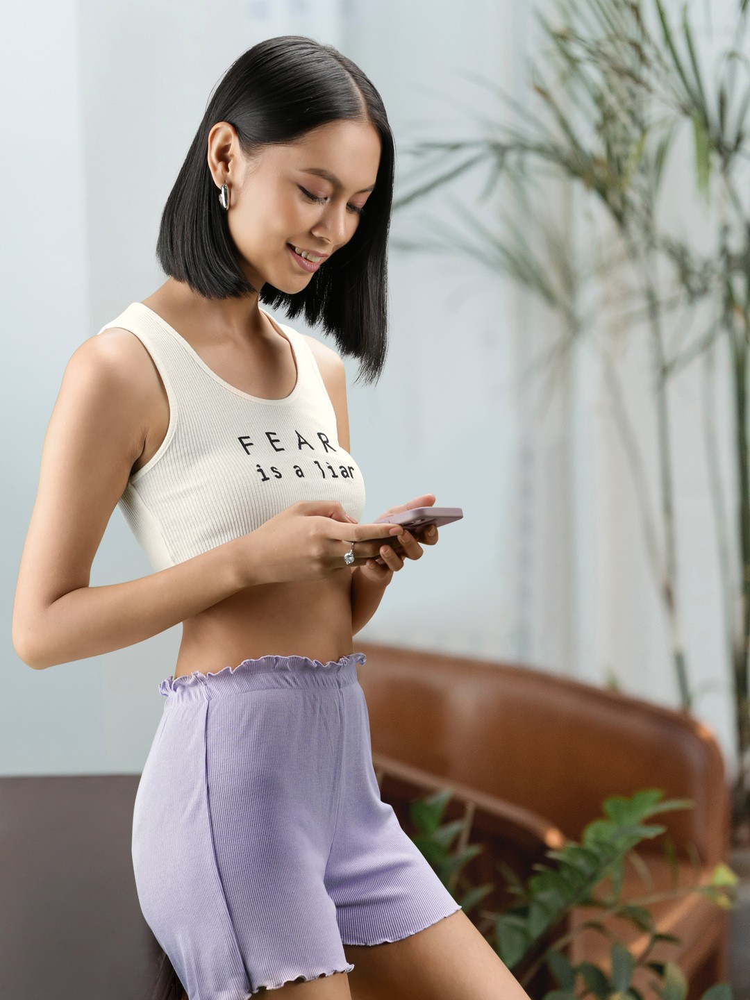 

Trendyol White & Black Typography Print Ribbed Top