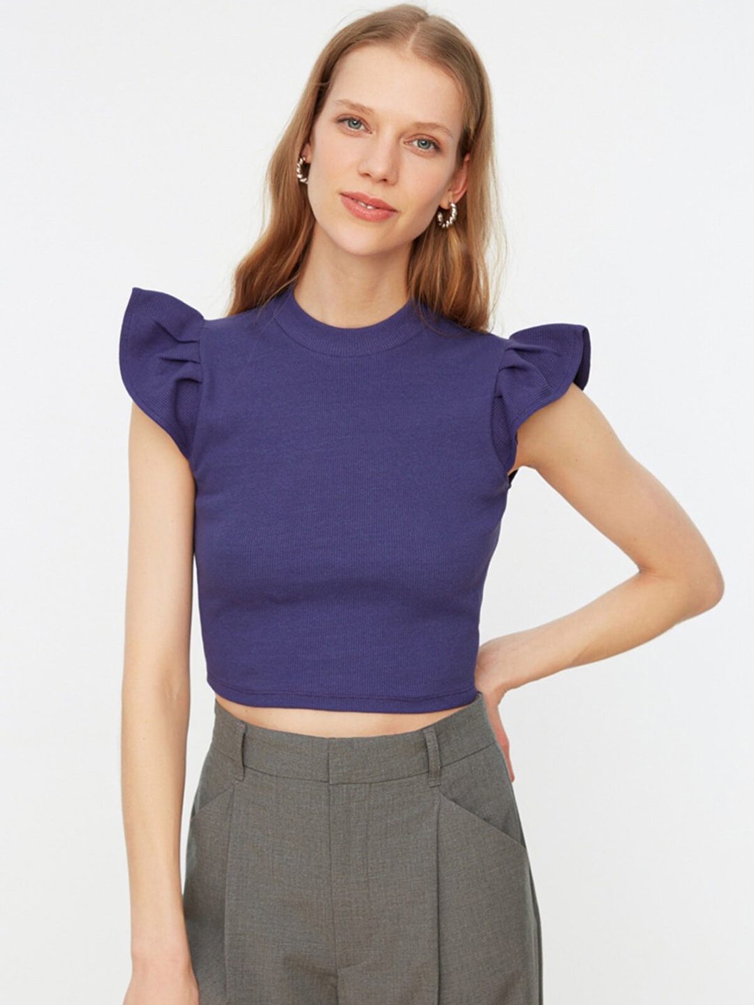 

Trendyol Purple Solid Crop Top