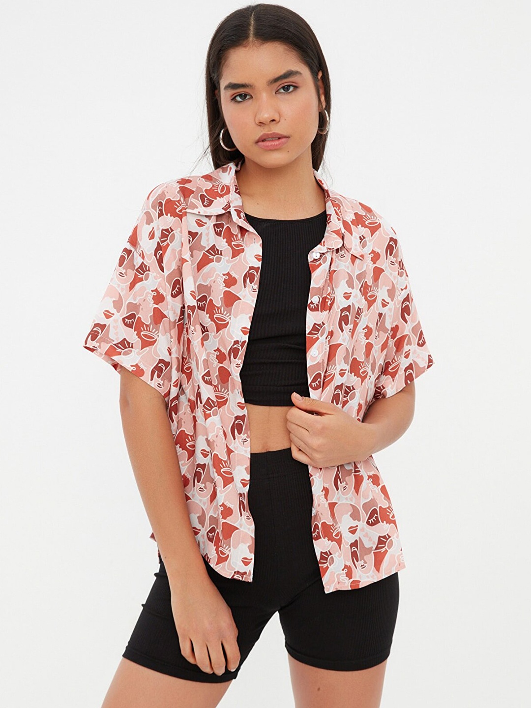 

Trendyol Women Maroon & Pink Printed Casual Shirt