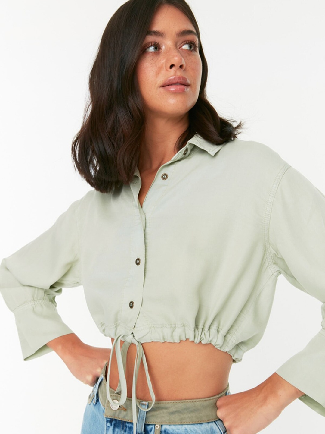 

Trendyol Women Green Solid Casual Shirt