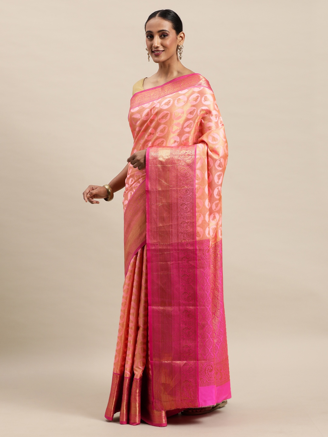 

Royal Rajgharana Saree Peach-Coloured & Golden Woven Design Kanjeevaram Saree