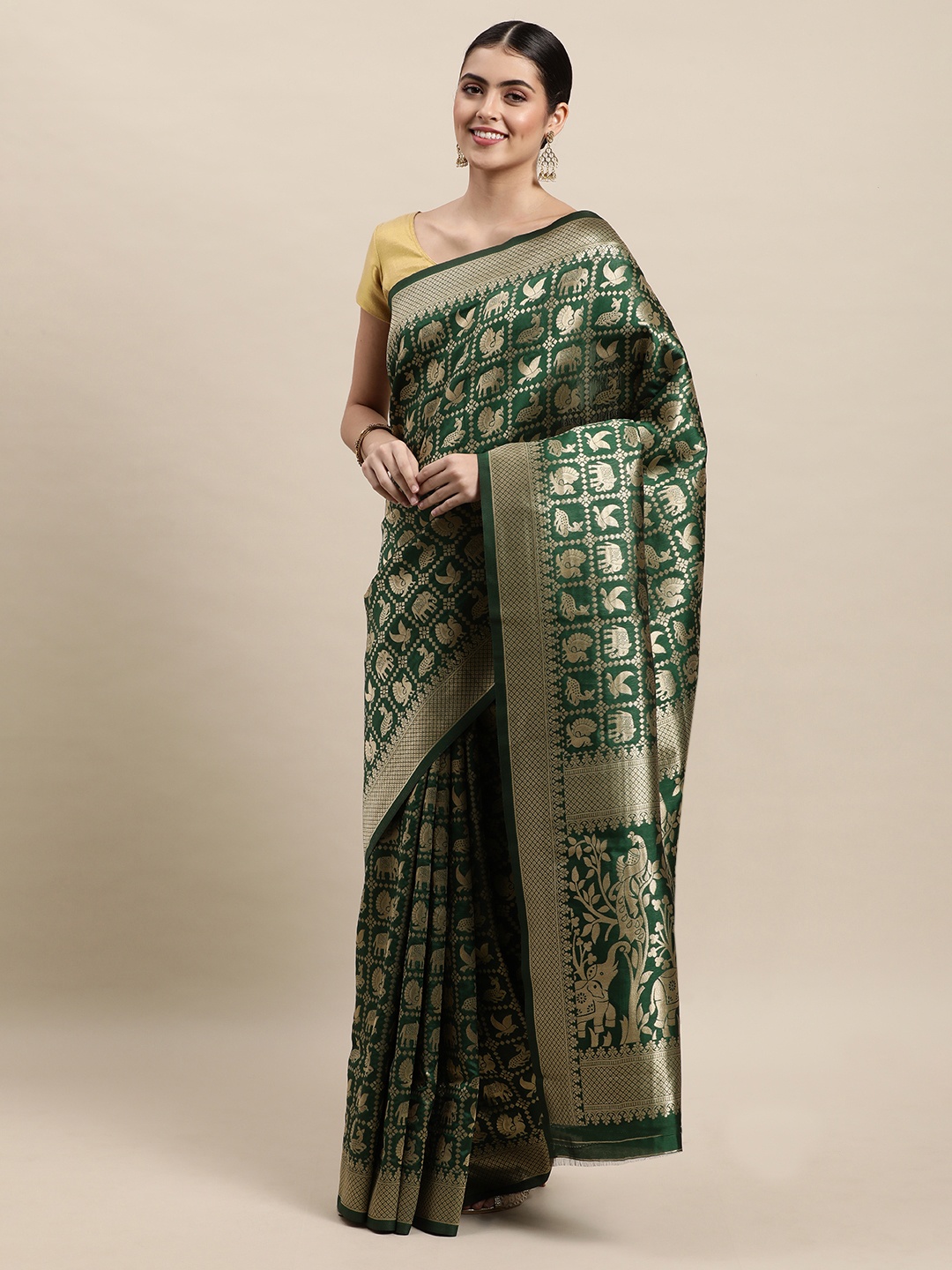 

Royal Rajgharana Saree Green & Silver Woven Design Patola Saree