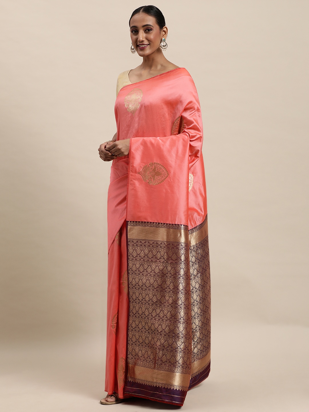 

Royal Rajgharana Saree Peach-Coloured Woven Design Banarasi Saree