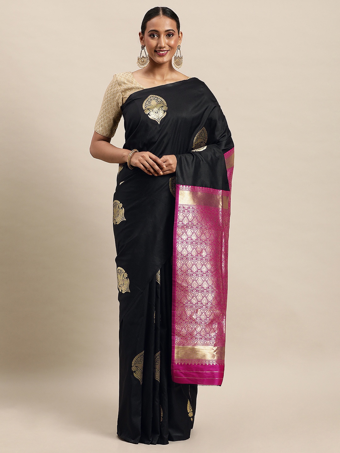 

Royal Rajgharana Saree Black Woven Design Banarasi Saree