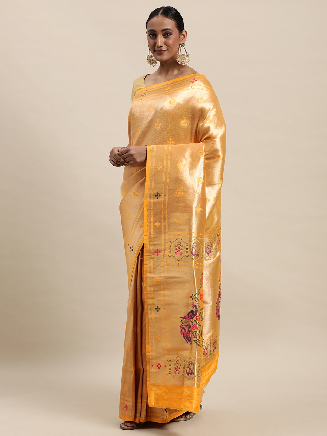 

Royal Rajgharana Saree Yellow & Golden Woven Design Paithani Saree