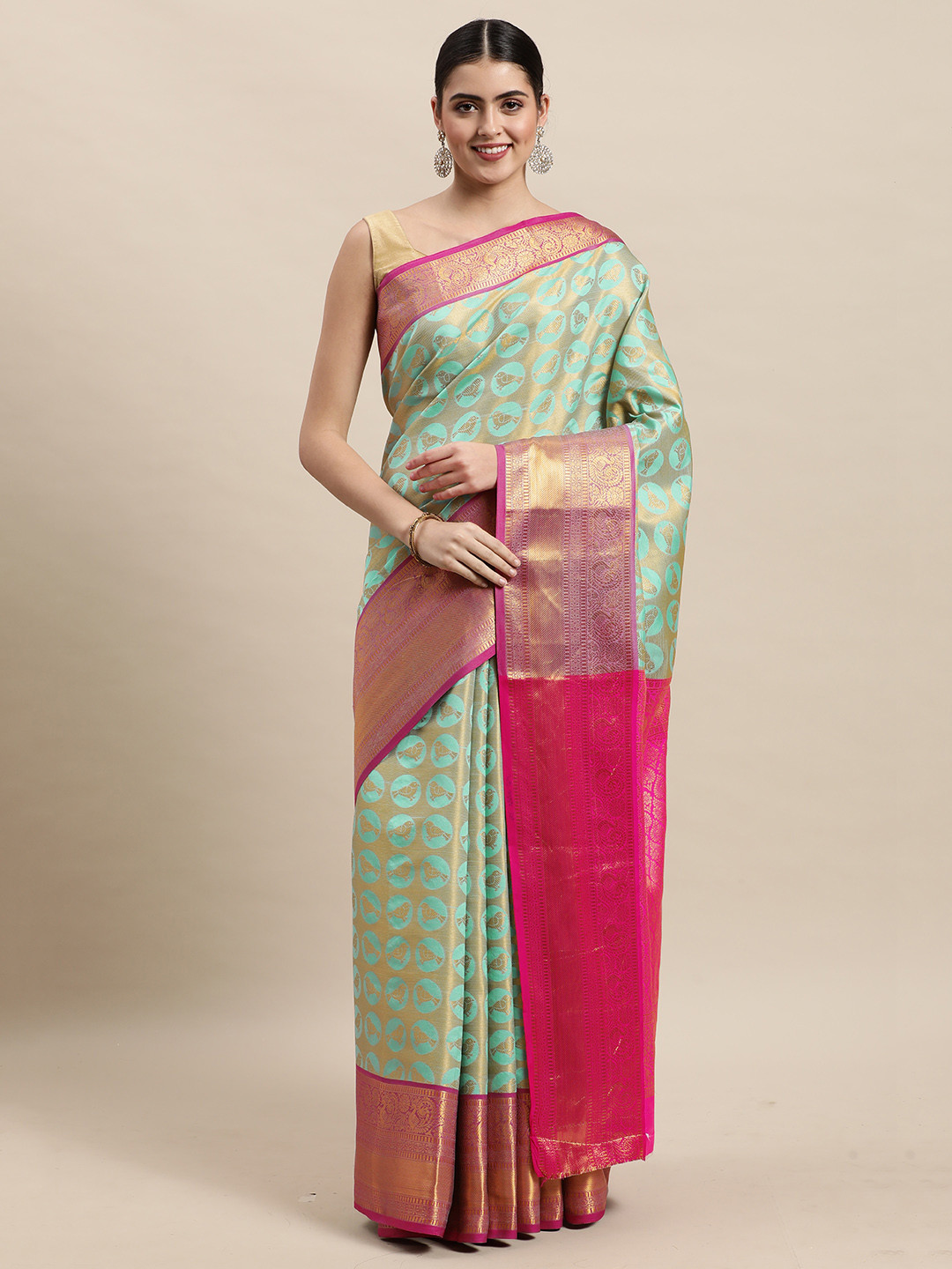 

Royal Rajgharana Saree Sea Green & Golden Woven Design Kanjeevaram Saree