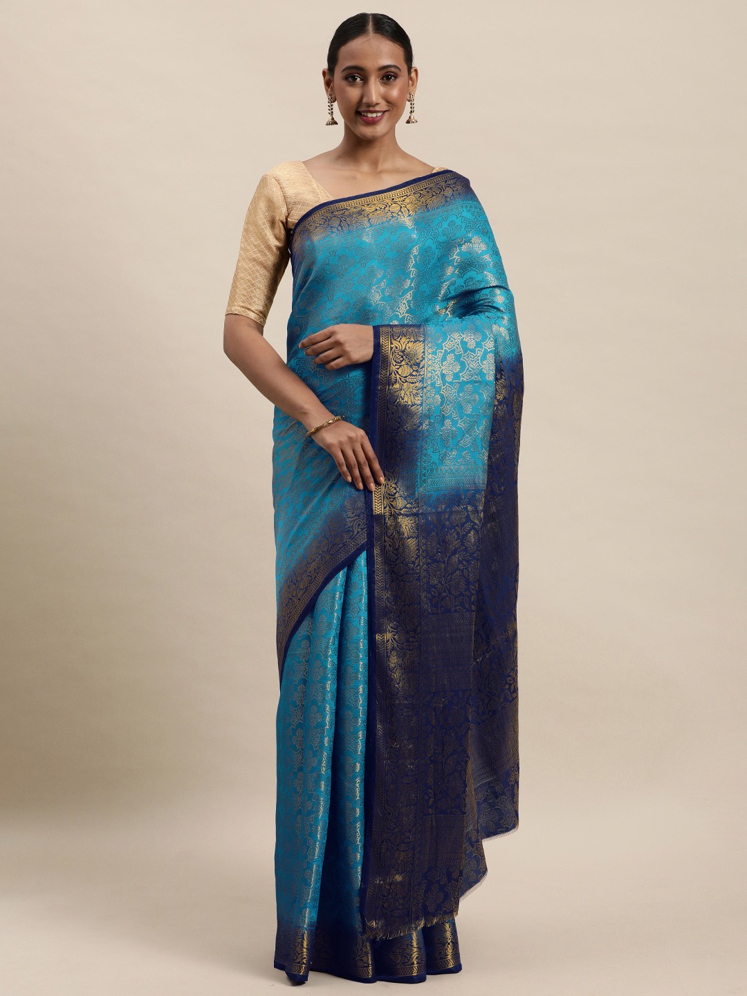 

Royal Rajgharana Saree Teal Blue & Silver Woven Design Kanjeevaram Saree