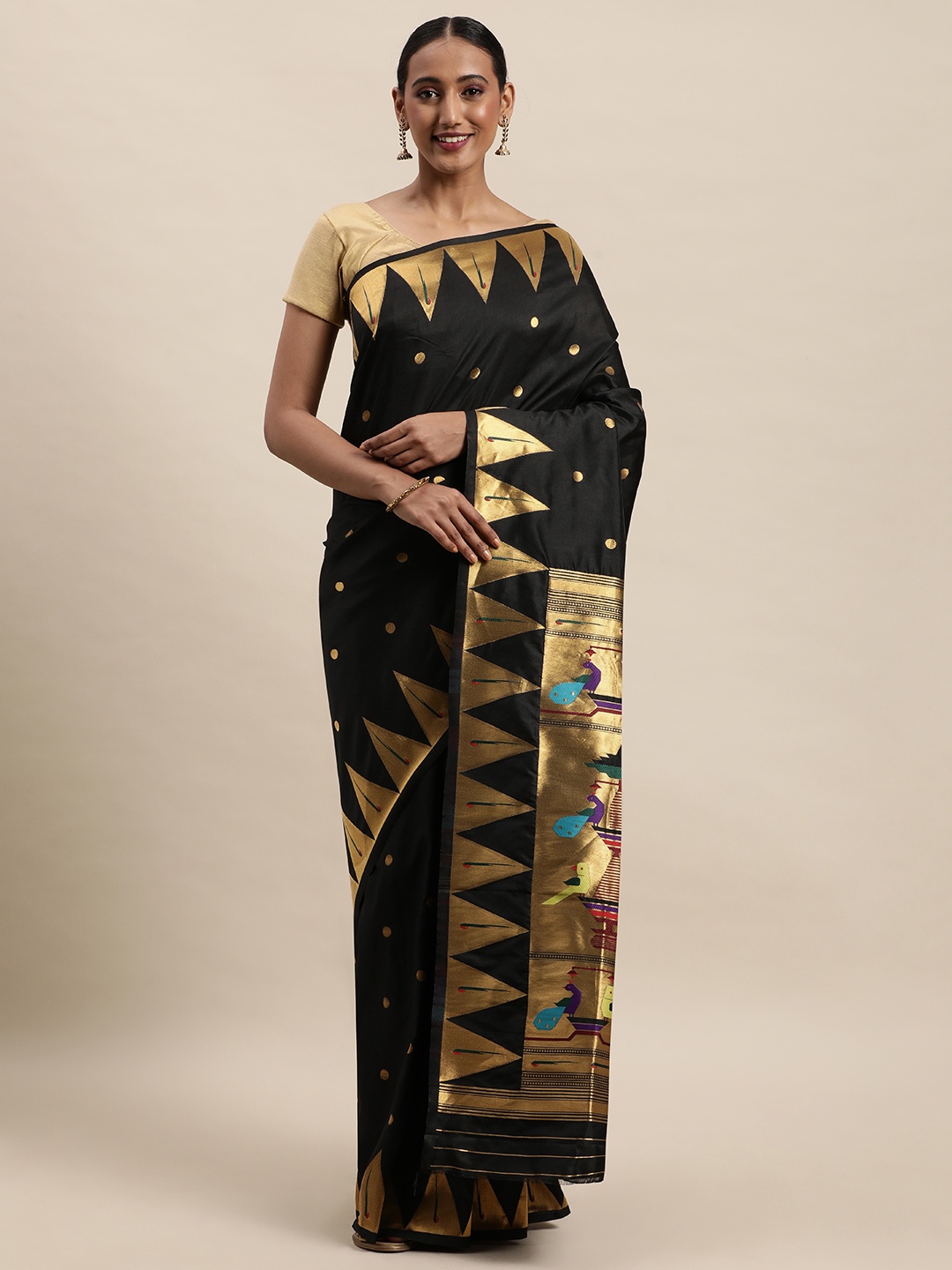 

Royal Rajgharana Saree Black & Golden Woven Design Zari Paithani Sarees