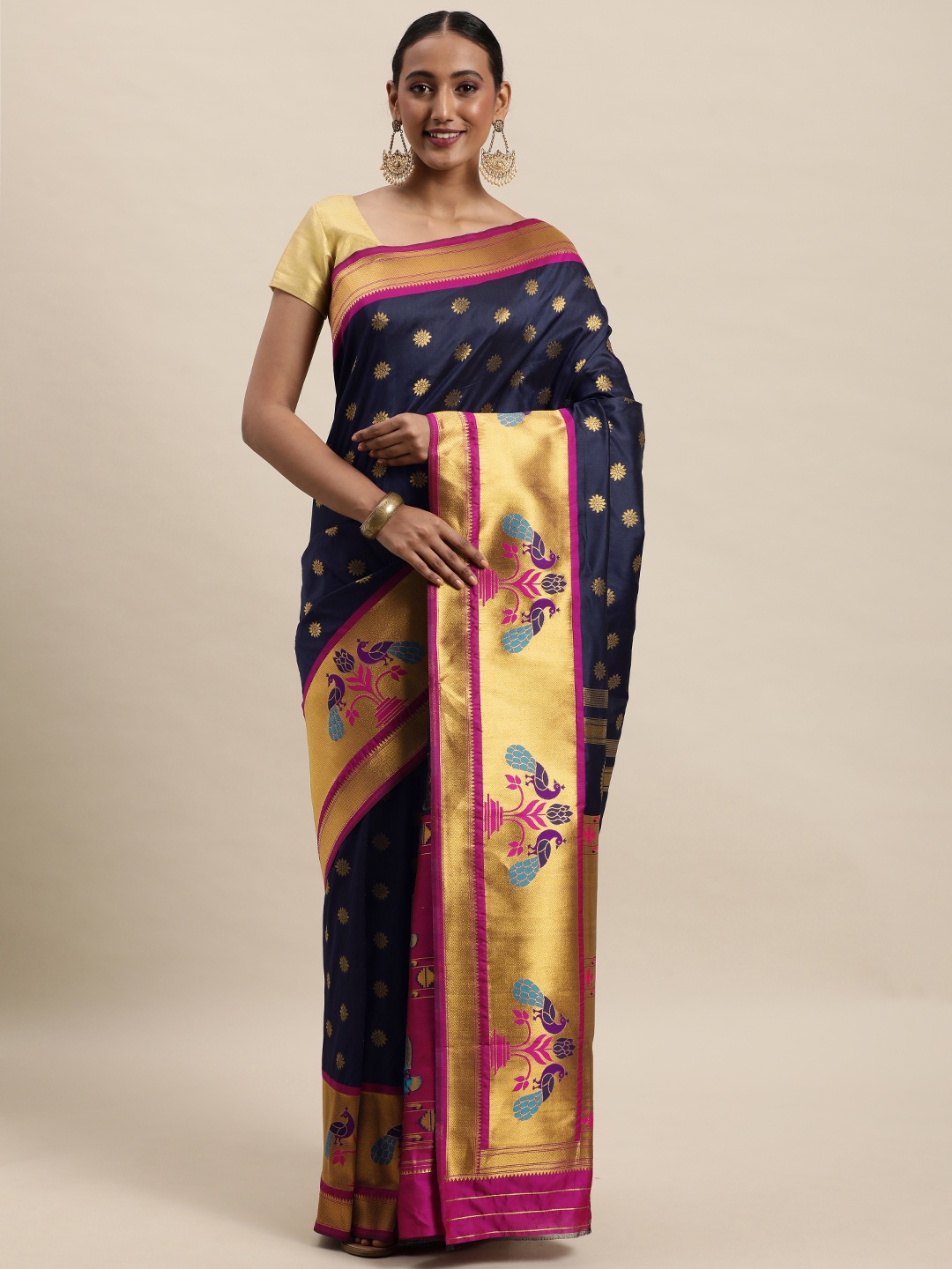 

Royal Rajgharana Saree Navy Blue Woven Design Paithani Saree