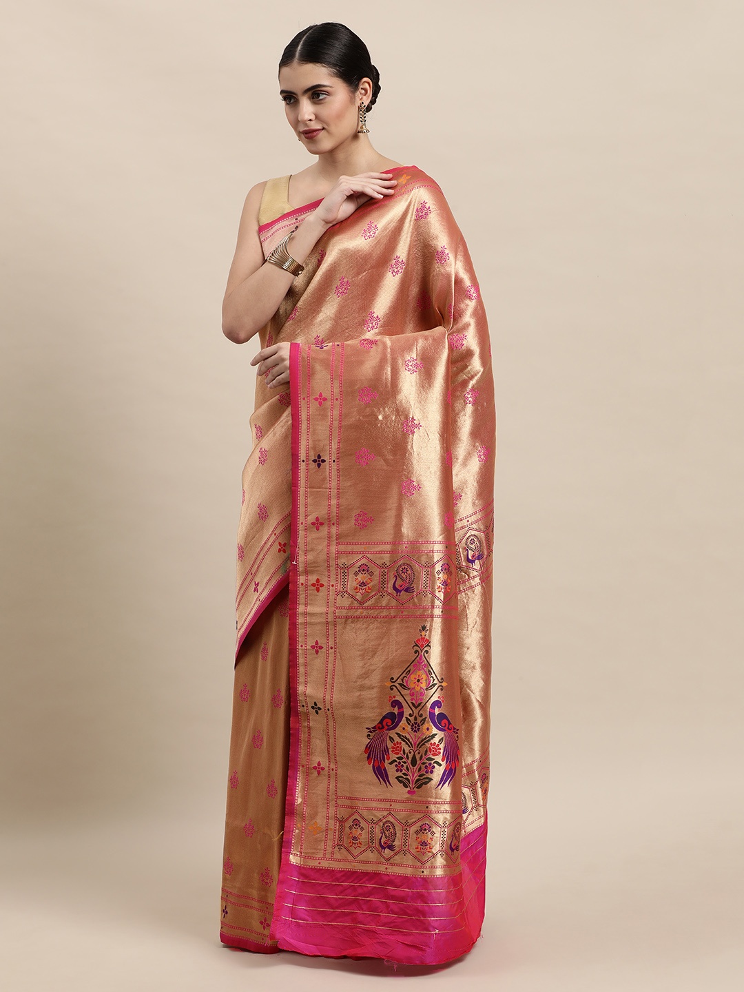 

Royal Rajgharana Saree Pink & Golden Woven Design Paithani Saree