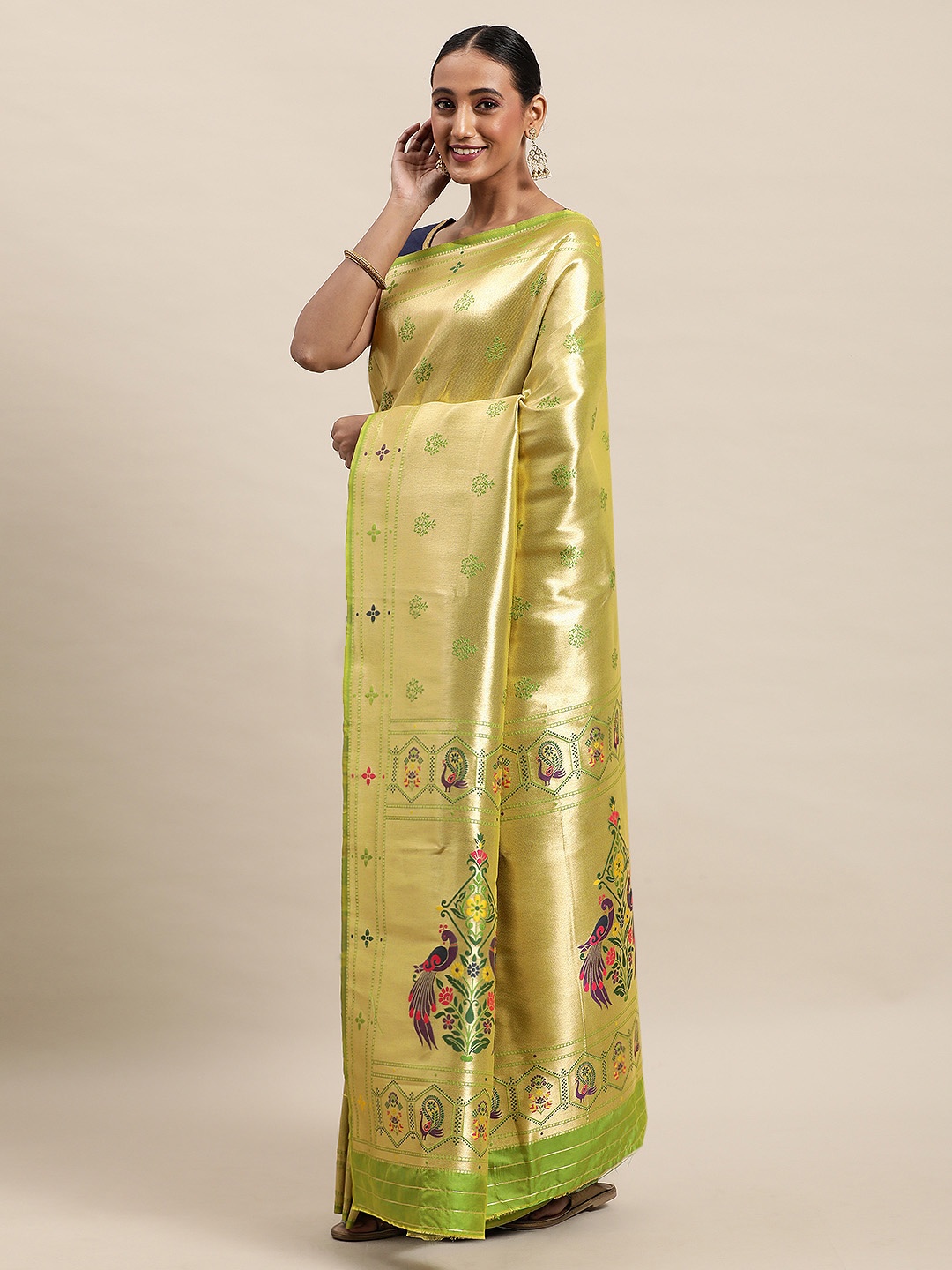 

Royal Rajgharana Saree Green & Golden Woven Design Paithani Saree